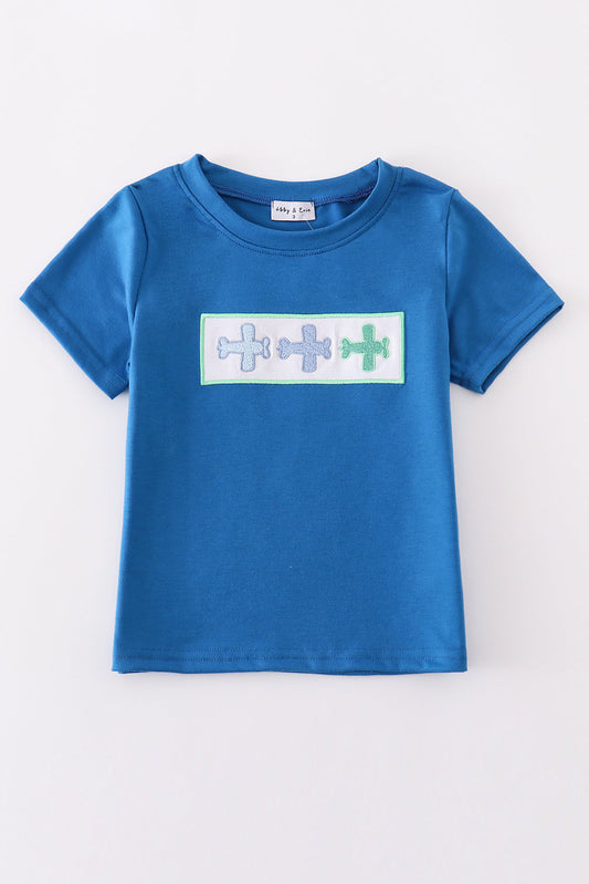 Blue airplane embroidery top - WildWay Boutique