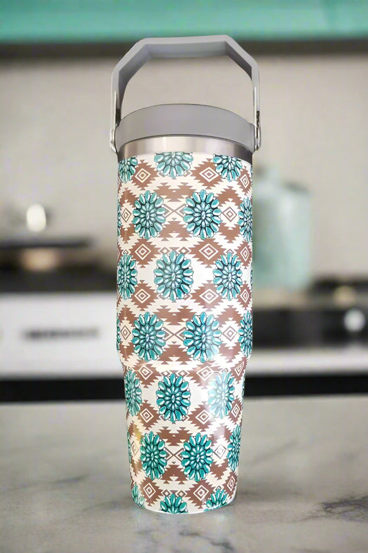 SC - 30 oz Turquoise Western Print Tumbler