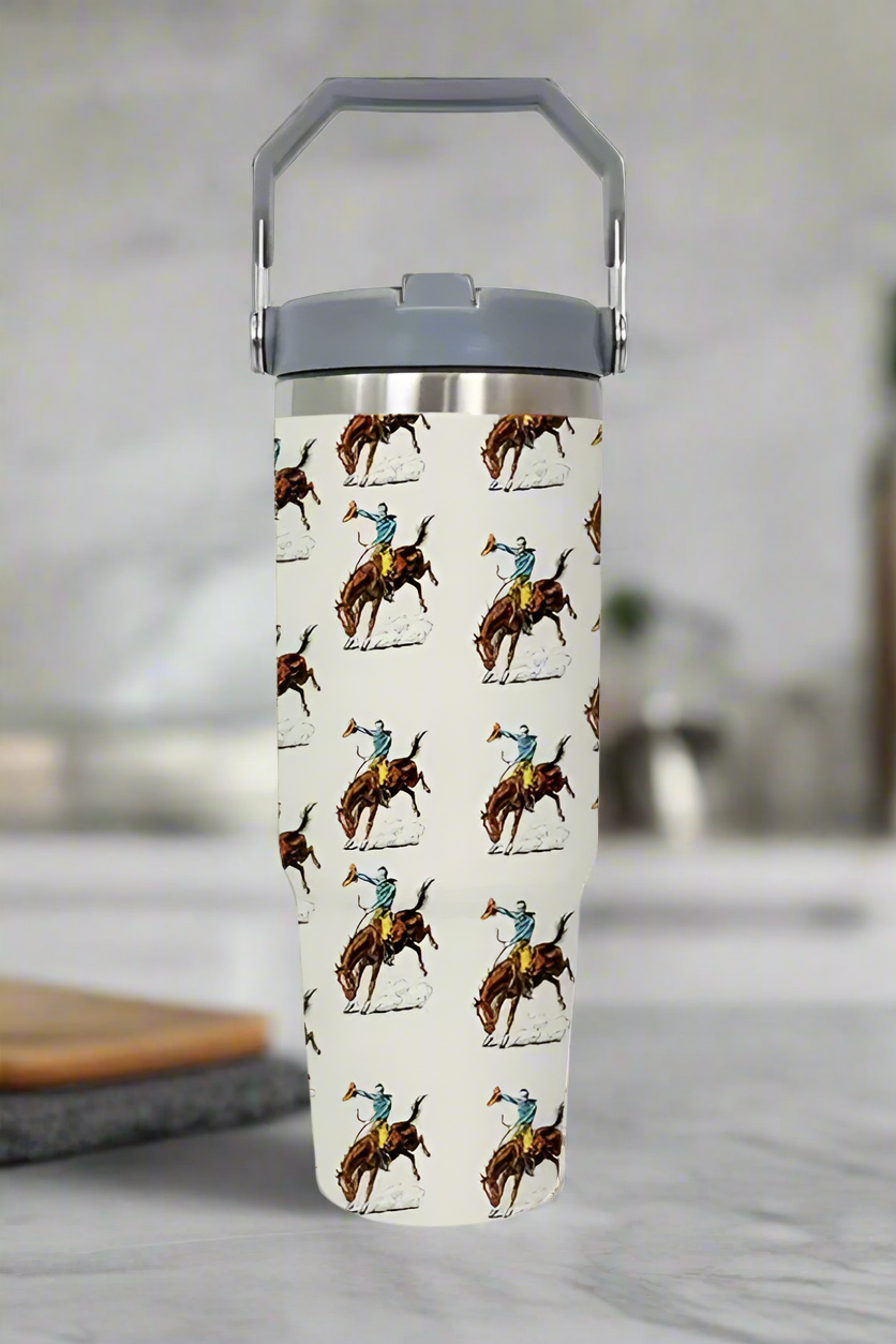 SC - 30 oz Cream Retro Western Print Tumbler