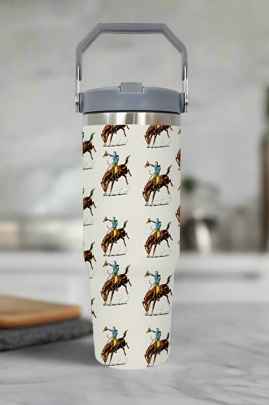 SC - 30 oz Cream Retro Western Print Tumbler