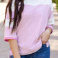 Aliyah Striped Patchwork 3/4 Sleeve Casual Top