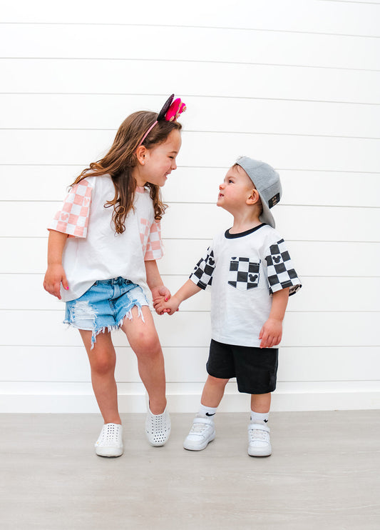 Pink Checkered Pocket Toddler & Kids T Shirt